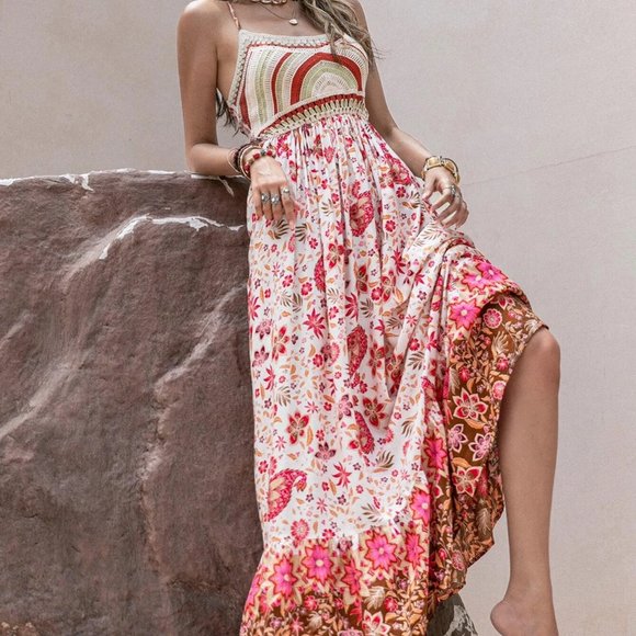 Boho Shabby Chic Multicolor Preppy Womens Maxi Dress - Picture 5 of 5